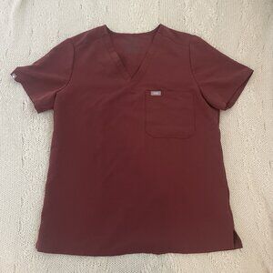 Figs Scrub Top Womens Medium Casma Burgundy Three Pocket V Neck Uniform